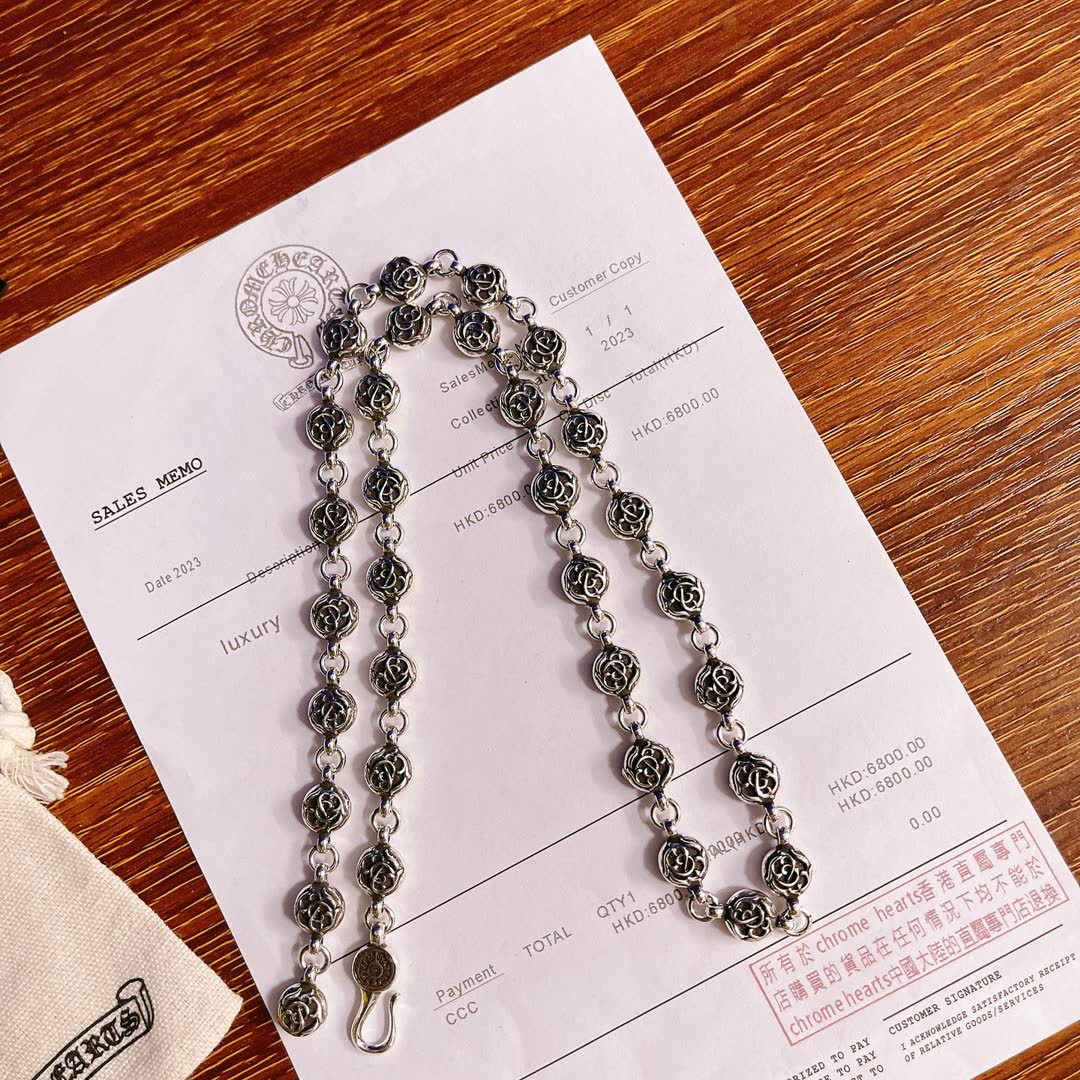 Chrome Hearts Silver Rose Chain Necklace